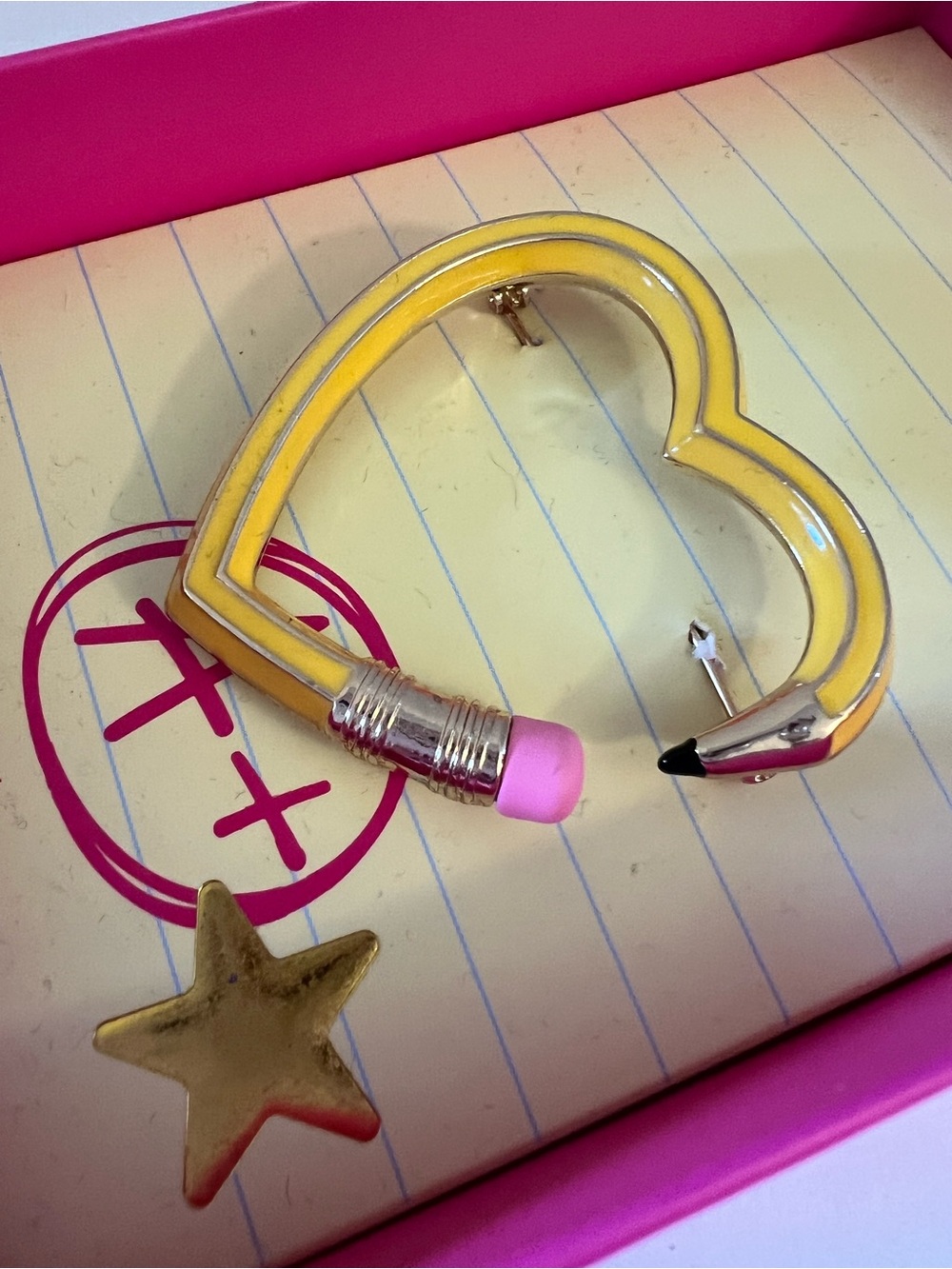Betsey Johnson Yellow Heart Pencil Pin with Pink Eraser - Picture 14 of 16